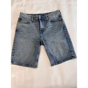 Calvin Klein Blue Paint Splatter Women’s Bermuda Jean Shorts size W31 a